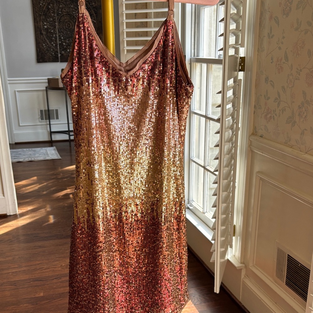Skies Are Blue Rose Gold Ombre Sequin Mini Dress